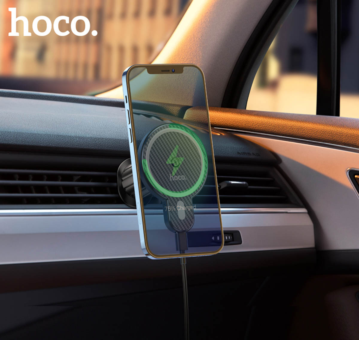 держатель с беспроводной зарядкой MagSafe Hoco CA85 Ultra-fast magnetic wireless charging car holder black