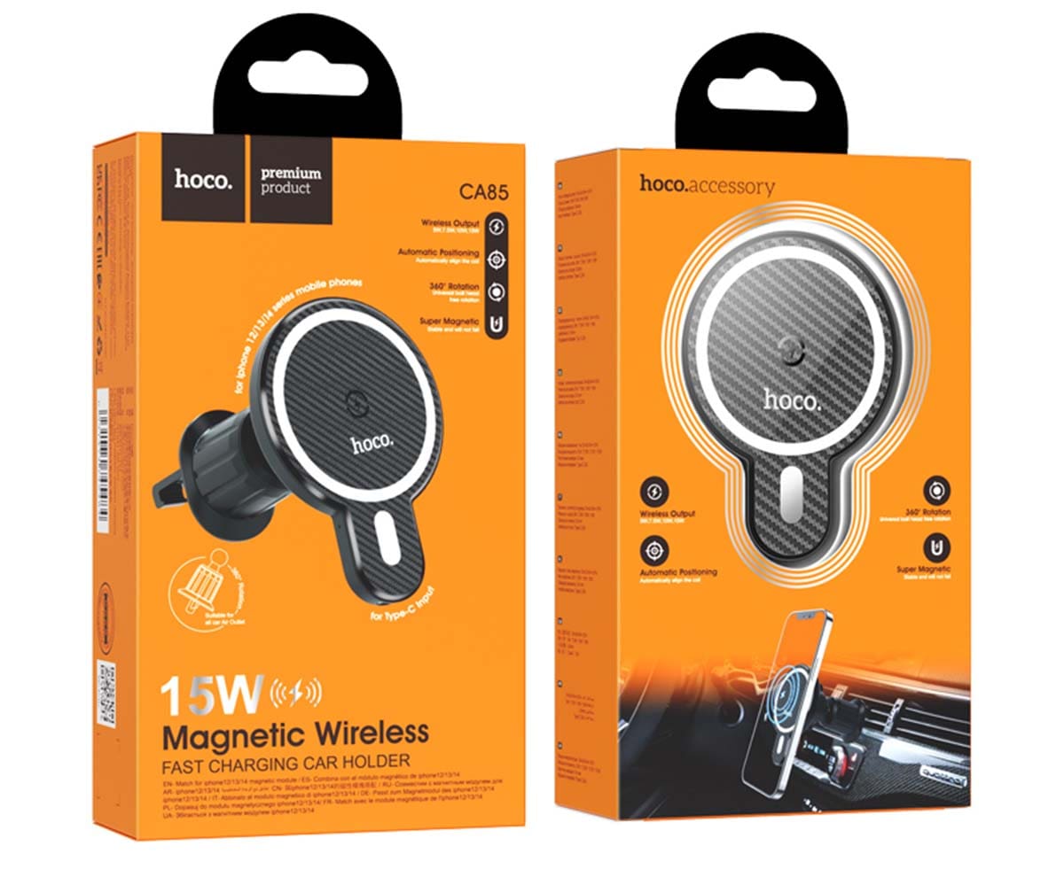 держатель с беспроводной зарядкой MagSafe Hoco CA85 Ultra-fast magnetic wireless charging car holder black