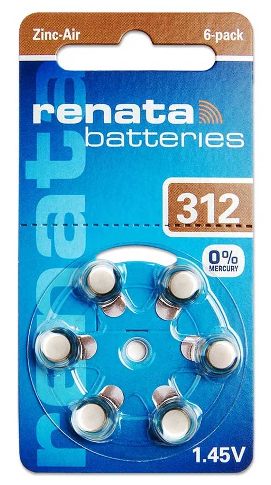 батарейки для слуховых аппаратов (6 шт.) Renata ZA312/PR41-6BL 