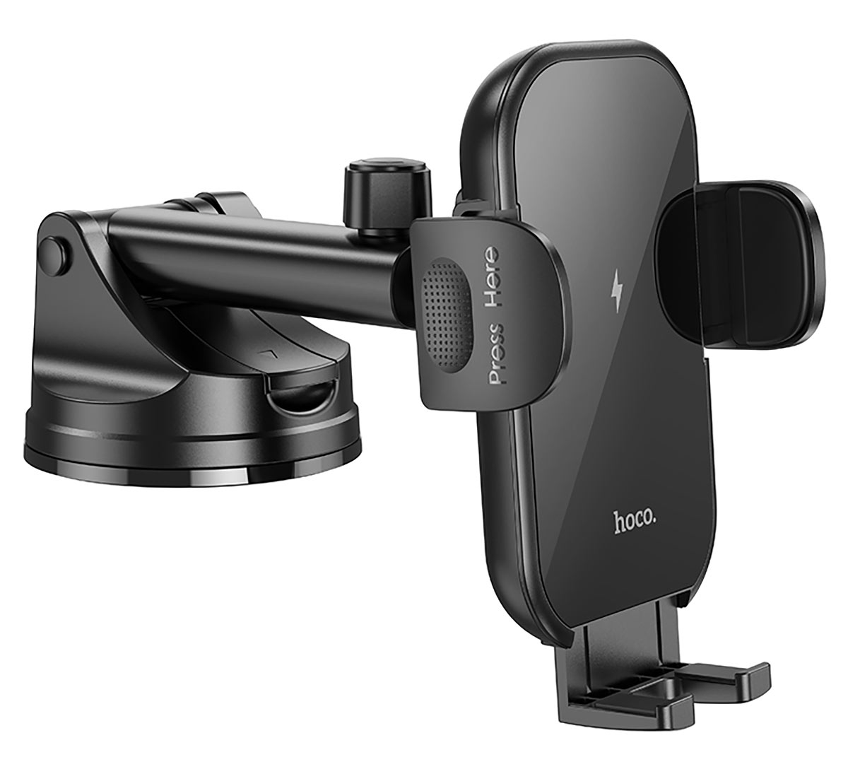 держатель на присоске с беспроводной зарядкой Qi Hoco HW5 Journey wireless fast charging car holder(center console) black