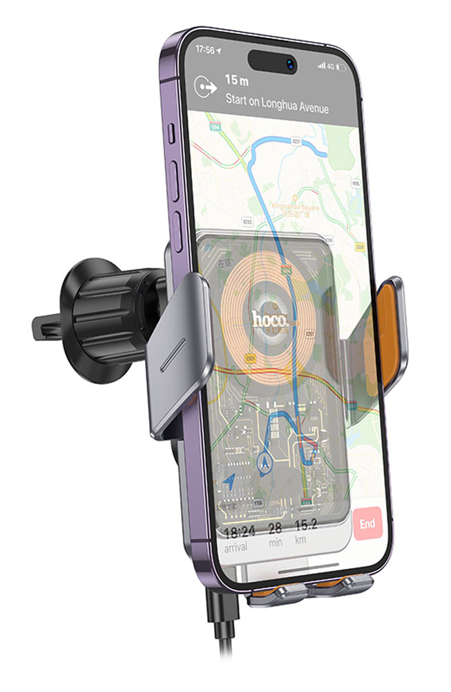 держатель Hoco HW7 Transparent Discovery Edition wireless fast charging car hold metal gray