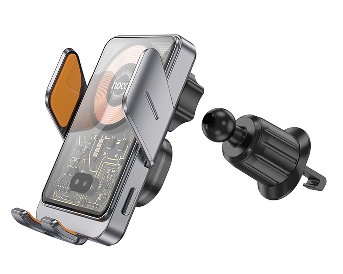 держатель Hoco HW7 Transparent Discovery Edition wireless fast charging car hold metal gray