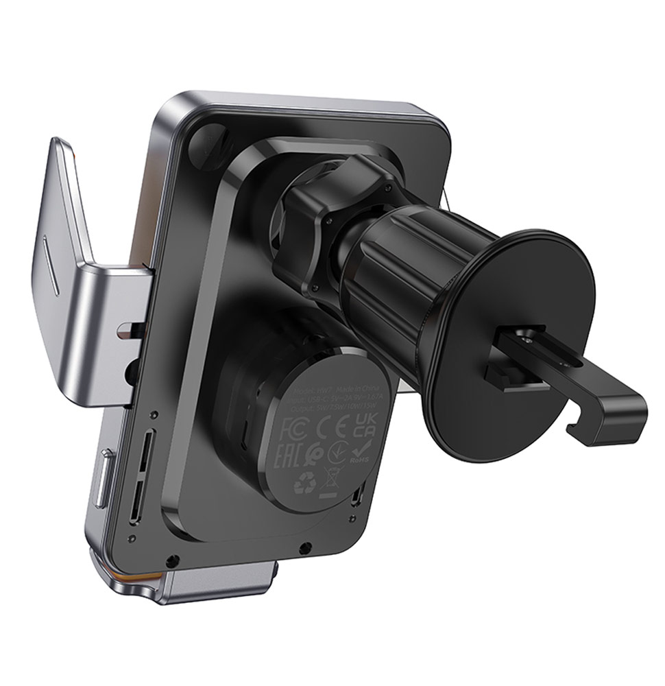 держатель Hoco HW7 Transparent Discovery Edition wireless fast charging car hold metal gray