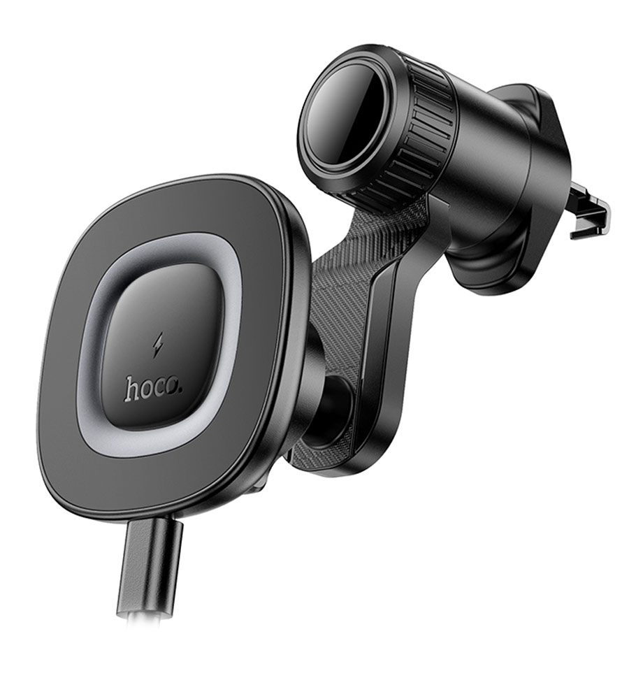 магнитный держатель с беспроводной зарядкой Qi Hoco HW30 Crown magnetic wireless charging car holder(air outlet) black/metal gray