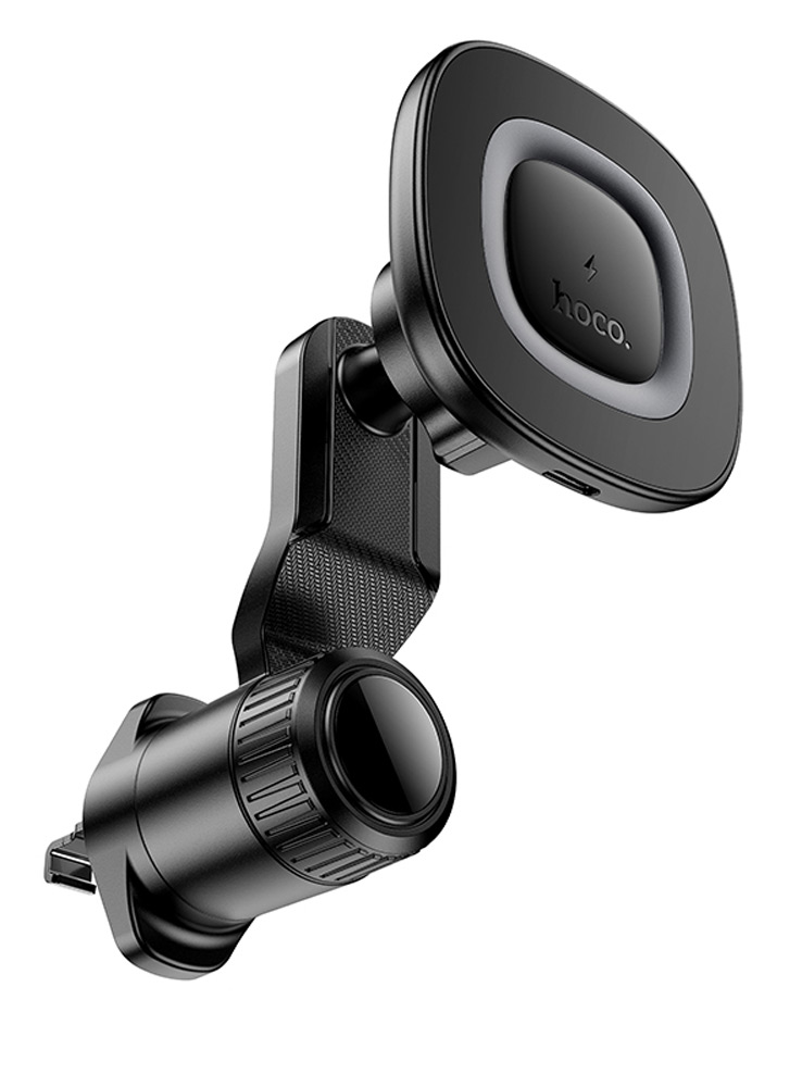 магнитный держатель с беспроводной зарядкой Qi Hoco HW30 Crown magnetic wireless charging car holder(air outlet) black/metal gray