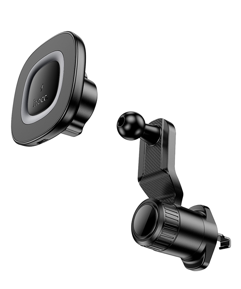 магнитный держатель с беспроводной зарядкой Qi Hoco HW30 Crown magnetic wireless charging car holder(air outlet) black/metal gray