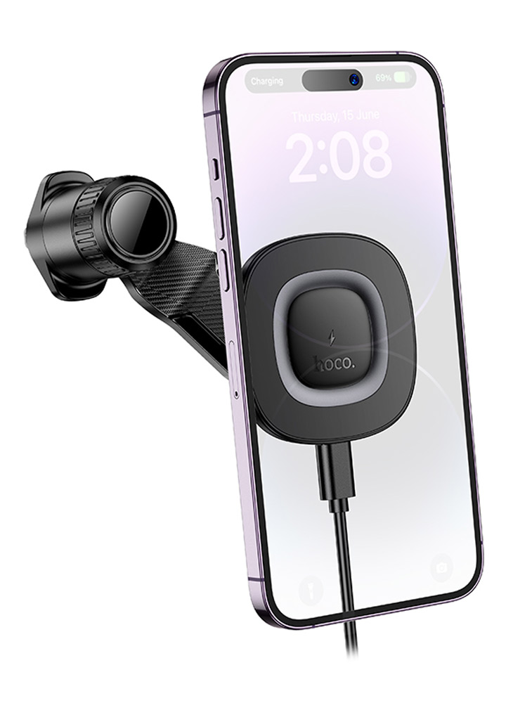 магнитный держатель с беспроводной зарядкой Qi Hoco HW30 Crown magnetic wireless charging car holder(air outlet) black/metal gray