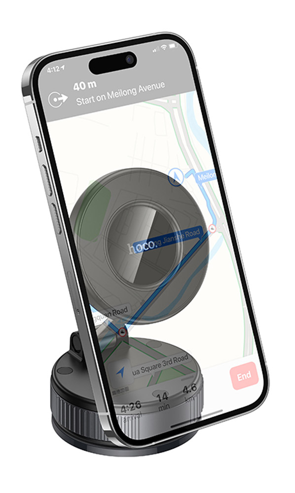 магнитный держатель на присоске Hoco H86 Dragon manual suction cup magnetic holder(universal) black/metal gray