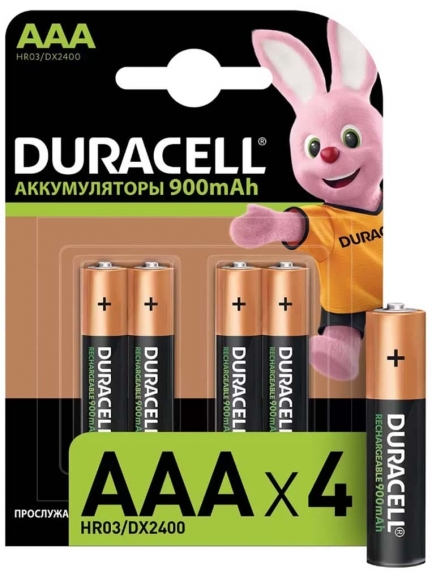 аккумуляторы (4 шт.) Duracell 900 mAh HR03/AAA-4BL