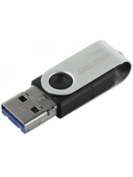 USB флешка с microUSB и type C SmartBuy TRIO 3-in-1 OTG 3.0 16GB black