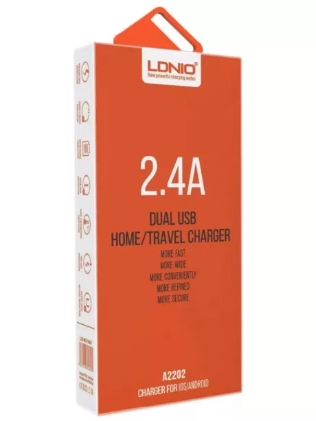 универсальное USB зарядное устройство LDNIO A2202 2USB*2,4A white