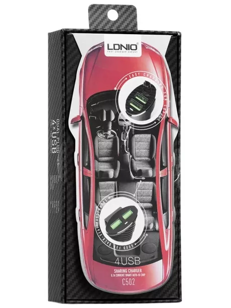 автомобильное зарядное устройство LDNIO Двойное АЗУ C502 4USB*5,1A black
