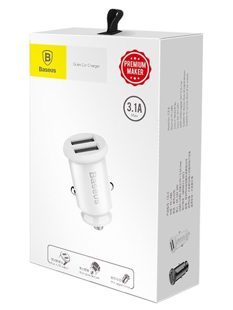 автомобильное зарядное устройство Baseus Grain white