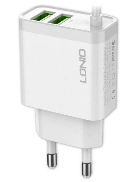 зарядное устройство LDNIO A321 2USB*3,1A + кабель micro USB white