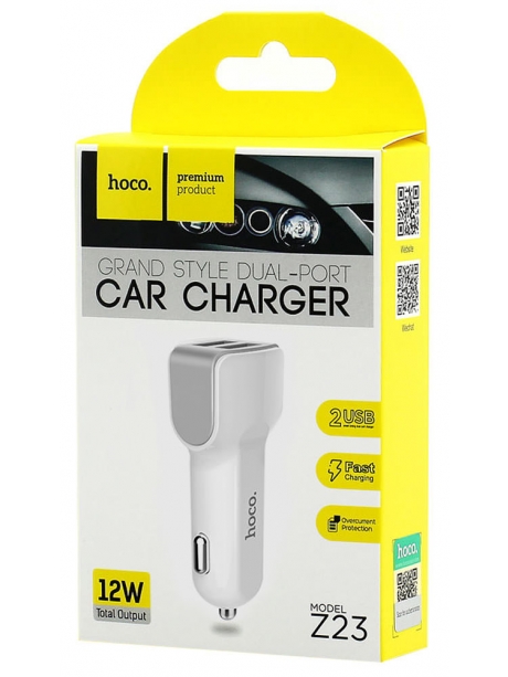 автомобильное зарядное устройство Hoco Z23 grand style 2USB 2.4A white