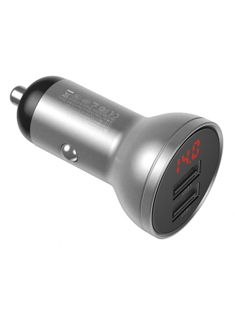 автомобильная зарядка в прикуриватель с дисплеем Baseus Digital Display Dual USB 4.8A Car Charger 24W silver