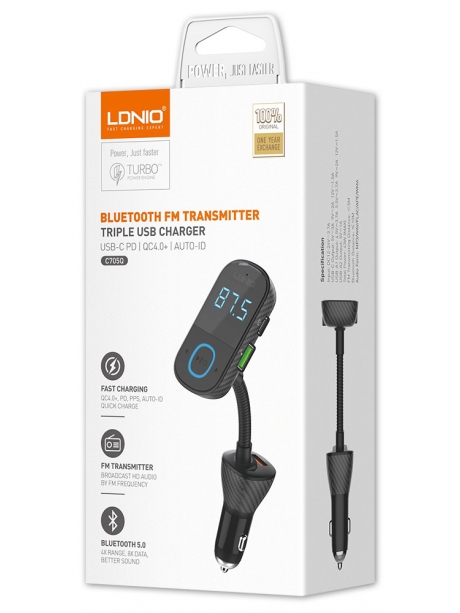 автомобильная зарядка c Bluetooth FM трансмиттером LDNIO C705Q black