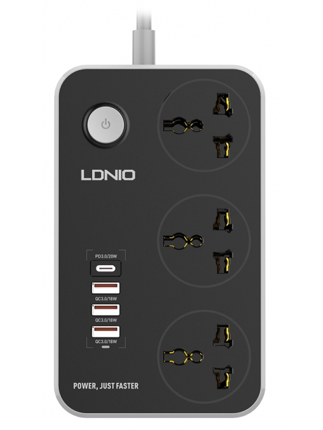 сетевой фильтр LDNIO SC3412 4USB*3 розетки 2м black grey