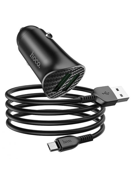 автомобильное зарядное устройство Hoco Z39 Farsighted dual port QC3.0 Car charger + micro cable black