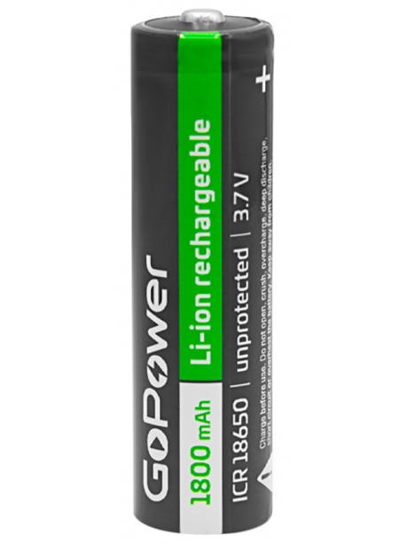 литиевый аккумулятор GoPower 18650 Li-ion 1800mAh  без защиты (high top) 