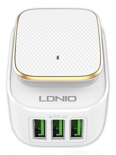зарядное устройство с ночником LDNIO A3305 Touch LED lamp and 3 USB charger white gold