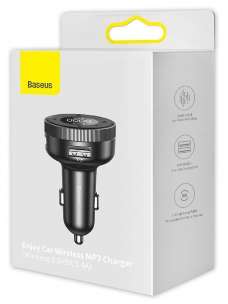 автомобильная зарядка с bluetooth FM трансмиттером Baseus Enjoy Car Wireless MP3 Charger (Wireless 5.0+5V/3.4A) black