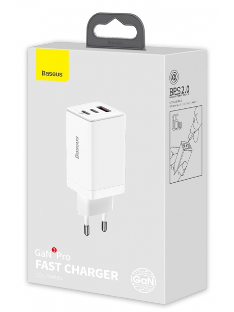 быстрая зарядка для смартфона и ноутбука Baseus GaN3 Pro Fast Charger 2C+U 65W white