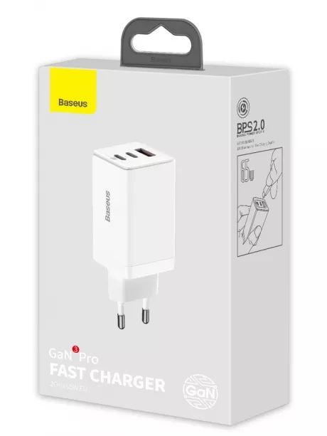 быстрая зарядка для смартфона и ноутбука Baseus GaN3 Pro Fast Charger 2C+U 65W white
