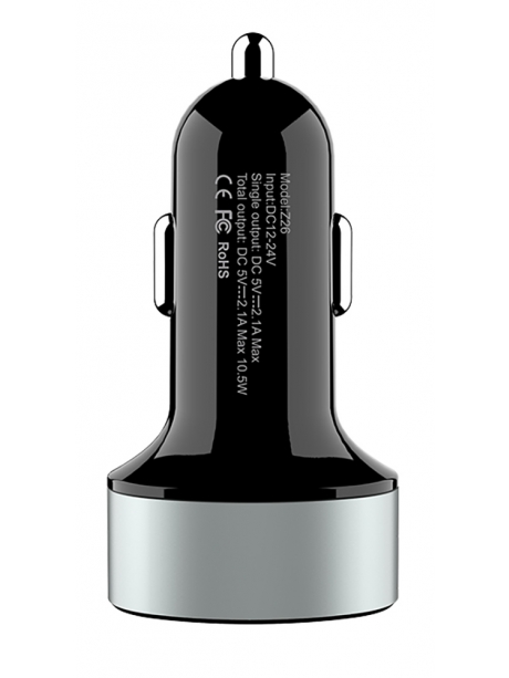 автомобильное зарядное устройство с дисплеем Hoco Z26 high praise dual port car charger with digital display black