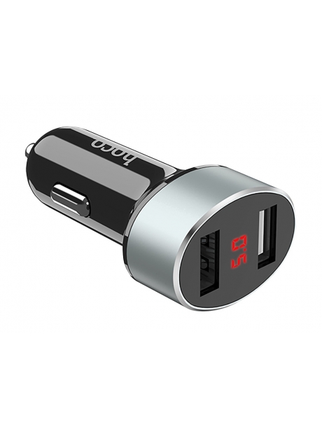 автомобильное зарядное устройство с дисплеем Hoco Z26 high praise dual port car charger with digital display black