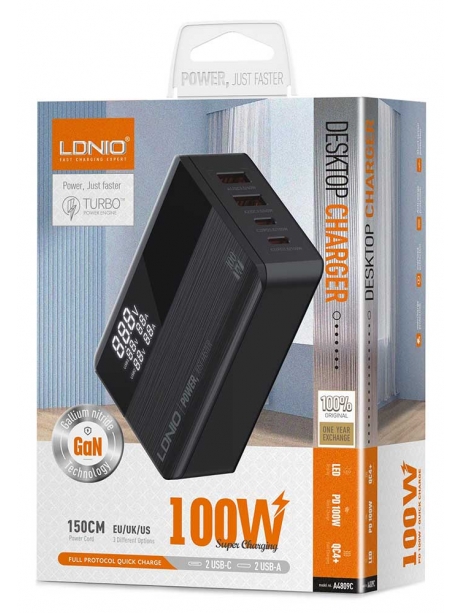 настольное зарядное устройство LDNIO A4809C GaN 100W PD Super desktop charger black
