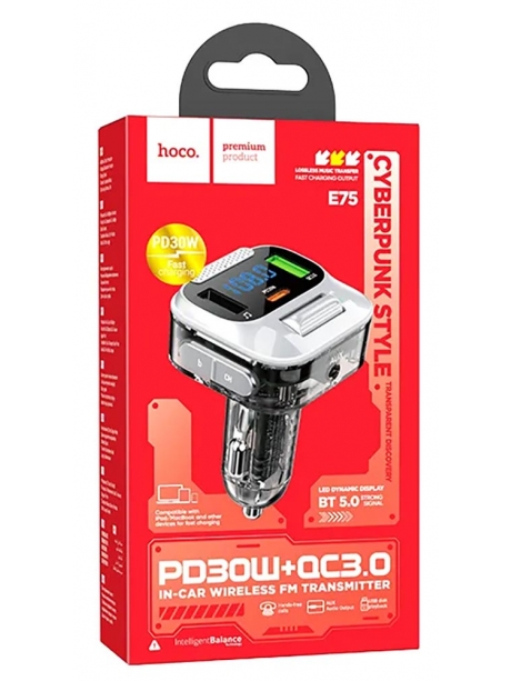 FM трансмитер с bluetooth Hoco E75 Bravery PD30W+QC3.0 car BT FM transmitter jazz black
