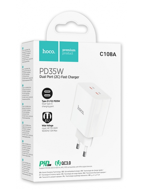 быстрое зарядное устройство Hoco C108A Leader PD35W dual port(2C) charger white