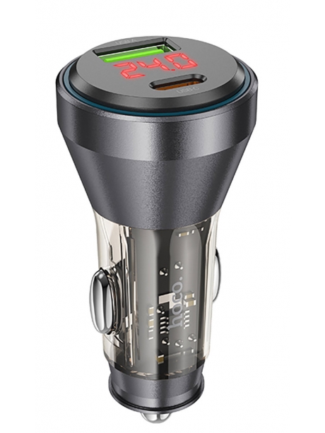 зарядка для телефона в машину Hoco NZ12B Unimpeded PD48W(1C1A) car charger with digital display transparent black
