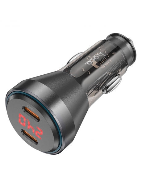 зарядка для телефона в машину Hoco NZ12C Graceful PD60W(2C) car charger with digital display transparent black