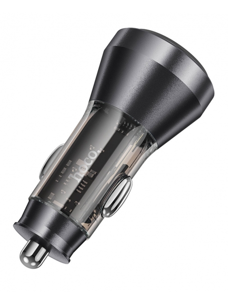зарядка для телефона в машину Hoco NZ12C Graceful PD60W(2C) car charger with digital display transparent black