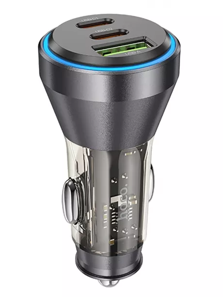 зарядка для телефона в машину Hoco NZ12D Lucky PD60W(2C1A) car charger transparent black