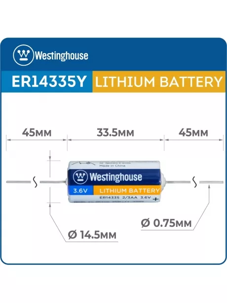 литиевые батарейки 3.6v Westinghouse ER 14335Y (2/3AA) axial wires 3шт. 