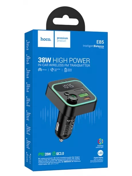 зарядка для телефона в машину с FM трансмиттером Hoco E85 Tiger PD20W+QC3.0 car BT FM transmitter black