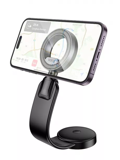 магнитный держатель MagSafe Hoco H71 Totem ring magnetic car holder (center console) black/metal gray