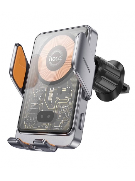 держатель Hoco HW7 Transparent Discovery Edition wireless fast charging car hold metal gray