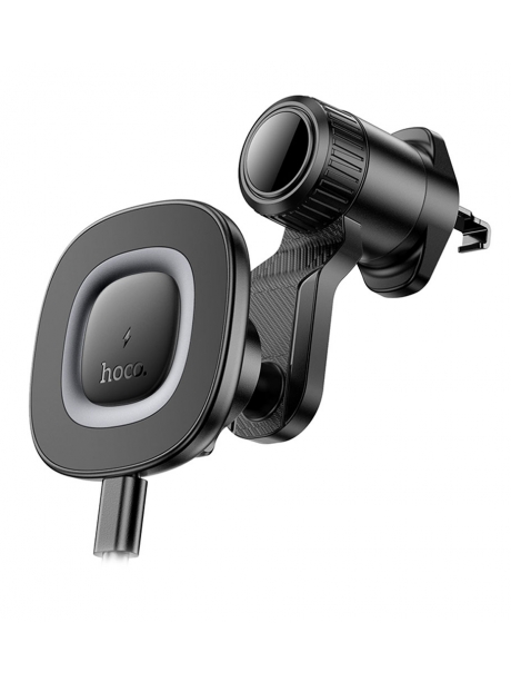 магнитный держатель с беспроводной зарядкой Qi Hoco HW30 Crown magnetic wireless charging car holder(air outlet) black/metal gray