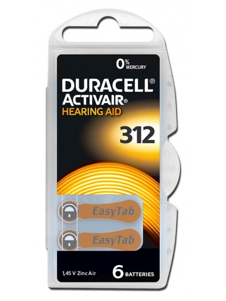 батарейки для слуховых аппаратов Duracell ZA312/PR41-6BL ACTIVAIR 