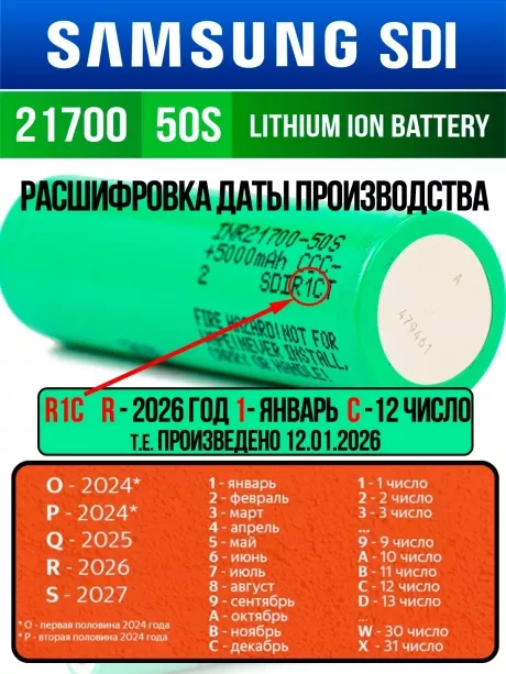 литиевый высокотоковый аккумулятор без защиты Samsung INR21700-50S 10шт. 